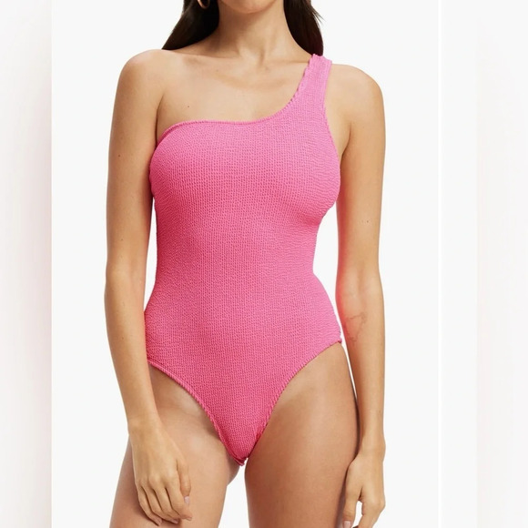 Good American Always Fits One-Shoulder One-Piece Swimsuit in Bright Pink S/M - Picture 5 of 11